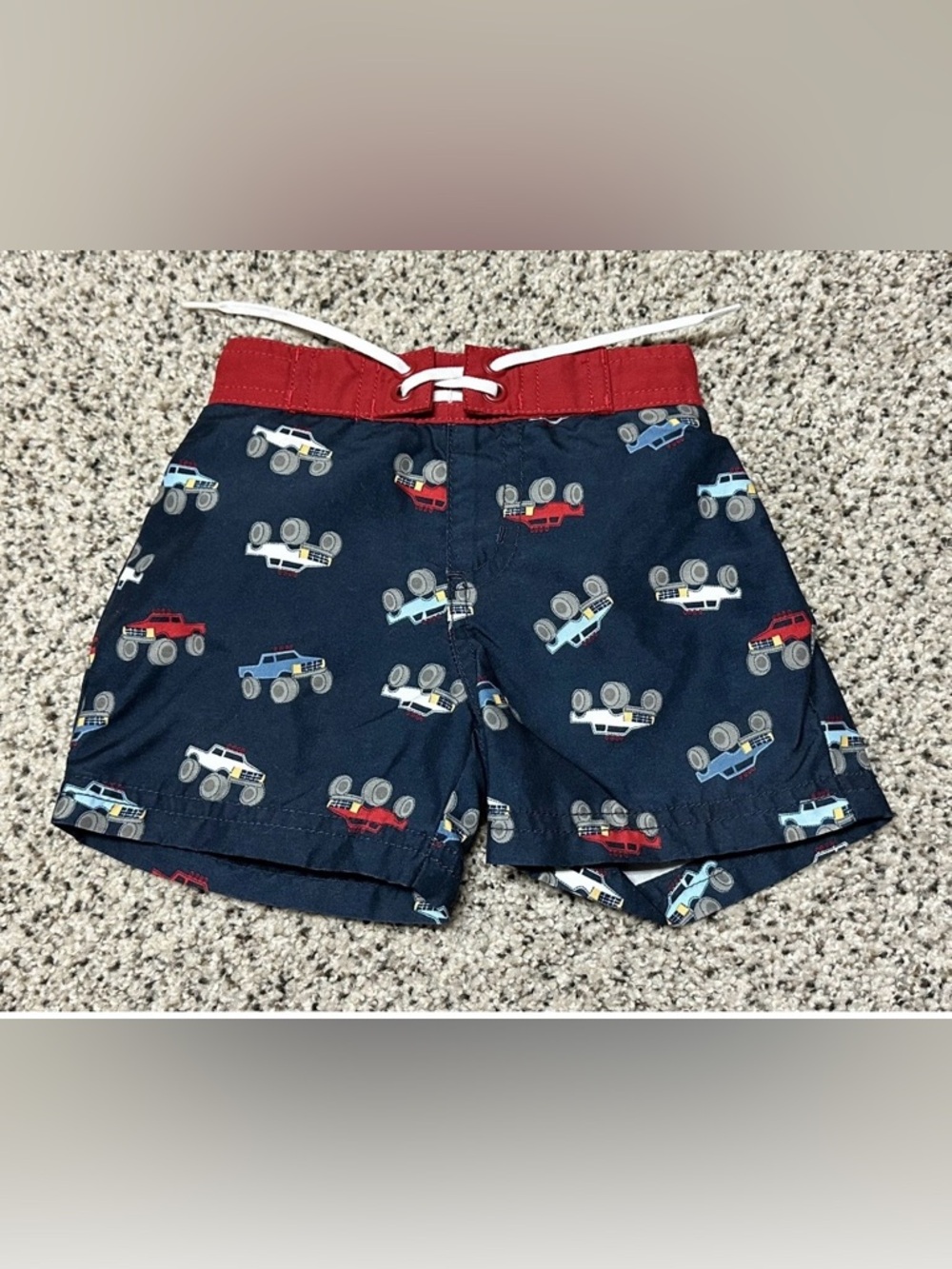 Gymboree 0-3 mo Big TRUCKS baby boy swim trunks shorts lined